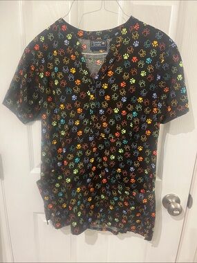 Women’s Black Paw Print Scrub Top